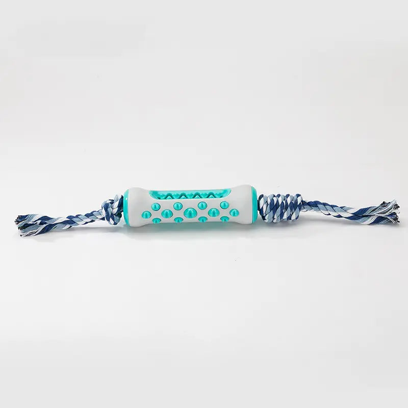 Blue rubber tug toy with rope for dogs