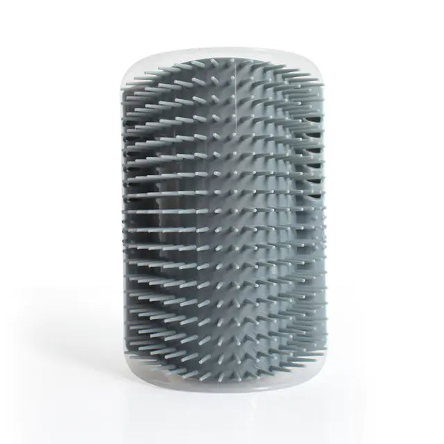 Gray cylindrical brush with bristles on a white background