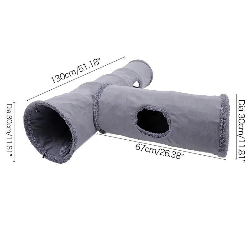Gray pet tunnel with dimensions on a white background
