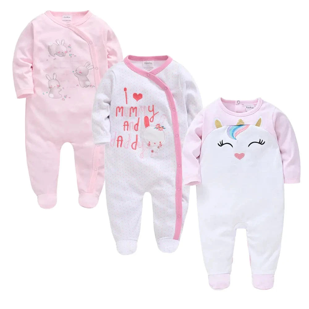 3-Piece  Baby Girl Cartoon Jumpsuits