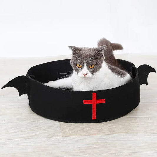 Festive Cat Bed – Halloween Bat & Christmas Santa Belt Edition
