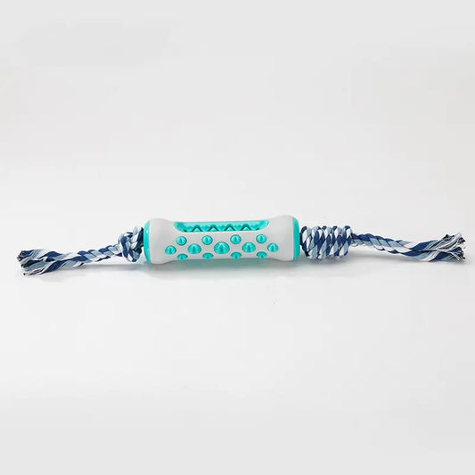 Blue rubber tug toy with rope for dogs