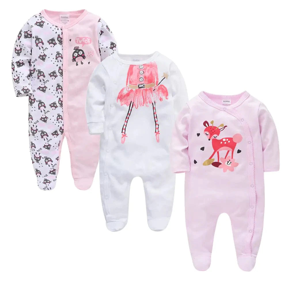 3-Piece  Baby Girl Cartoon Jumpsuits