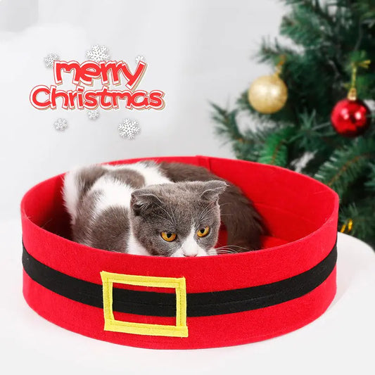 Festive Cat Bed – Halloween Bat & Christmas Santa Belt Edition