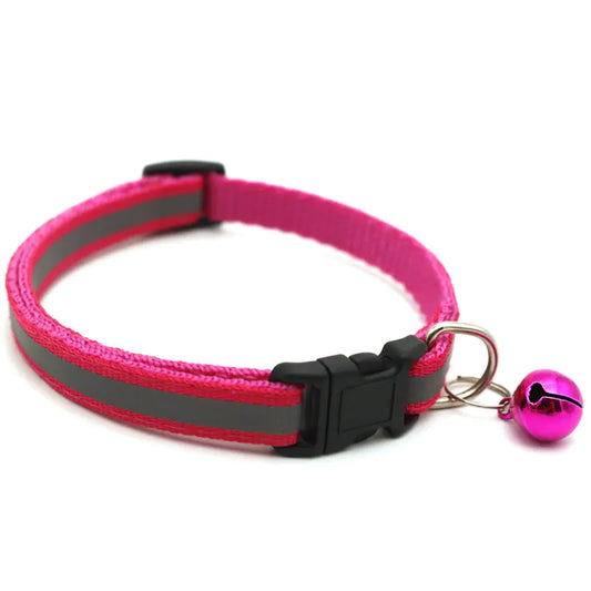 Reflective cat collar with safety bell in pink