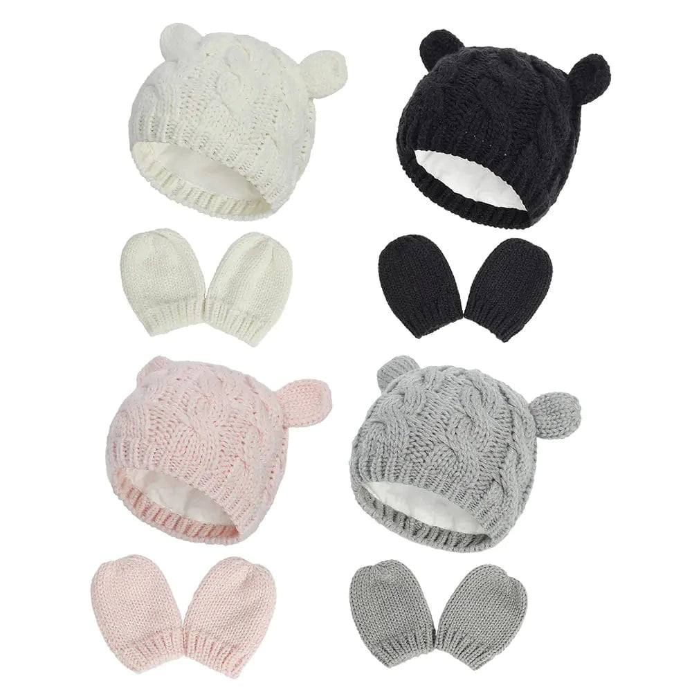 chicsourceco 2-Pack Adorable Knitted Hat and Mittens Set for Babies