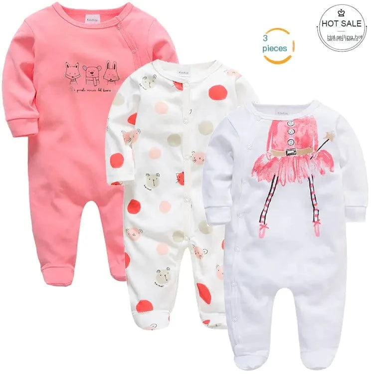 chicsourceco 3-Piece  Baby Girl Cartoon Jumpsuits