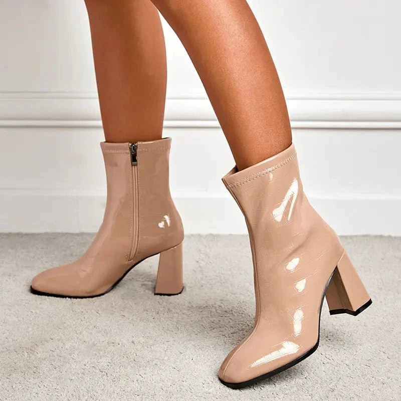 chicsourceco Apricot / 41 Square Toe Ankle Boots