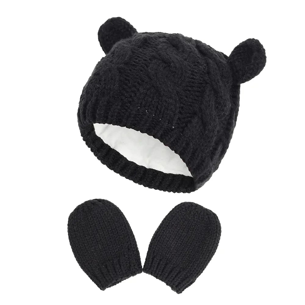 chicsourceco Black  / 1 Set / L 2-Pack Adorable Knitted Hat and Mittens Set for Babies