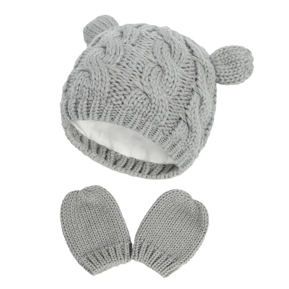 chicsourceco Gray  / 1 Set / S 2-Pack Adorable Knitted Hat and Mittens Set for Babies
