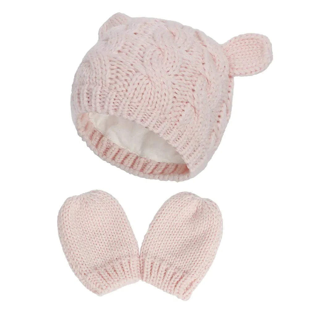 chicsourceco Pink  / 1 Set / L 2-Pack Adorable Knitted Hat and Mittens Set for Babies