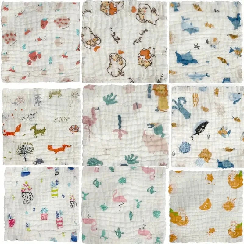 chicsourceco Random Color 5pcs Muslin Baby Towels - Soft Cotton Burp Cloths 11x11 In