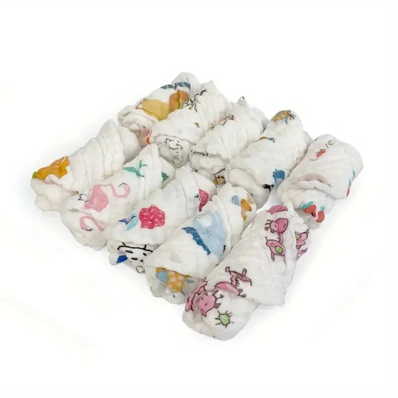chicsourceco Random Color 5pcs Muslin Baby Towels - Soft Cotton Burp Cloths 11x11 In