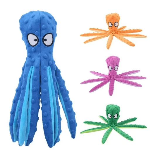 Set of colorful octopus-shaped toys on a white background
