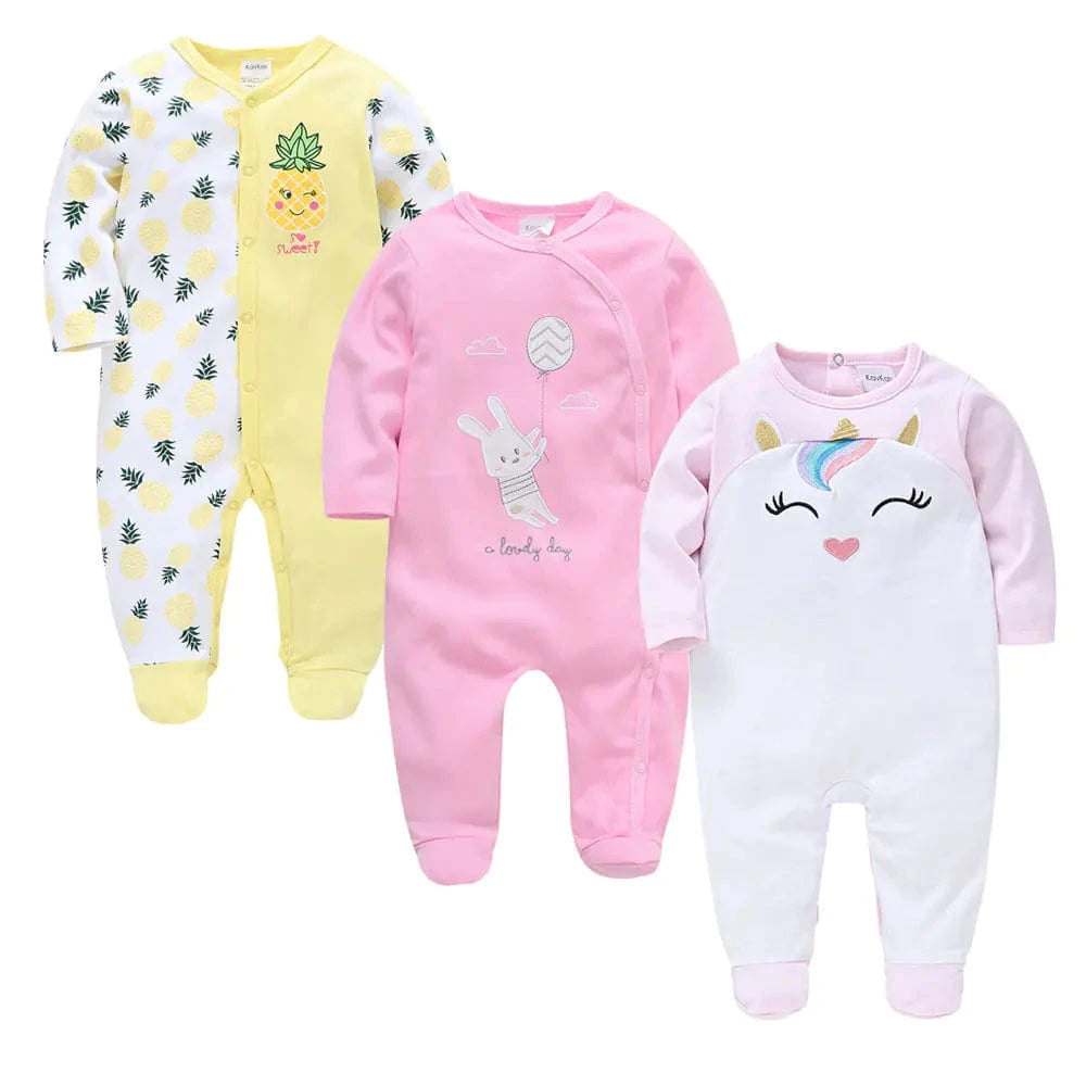 3-Piece  Baby Girl Cartoon Jumpsuits